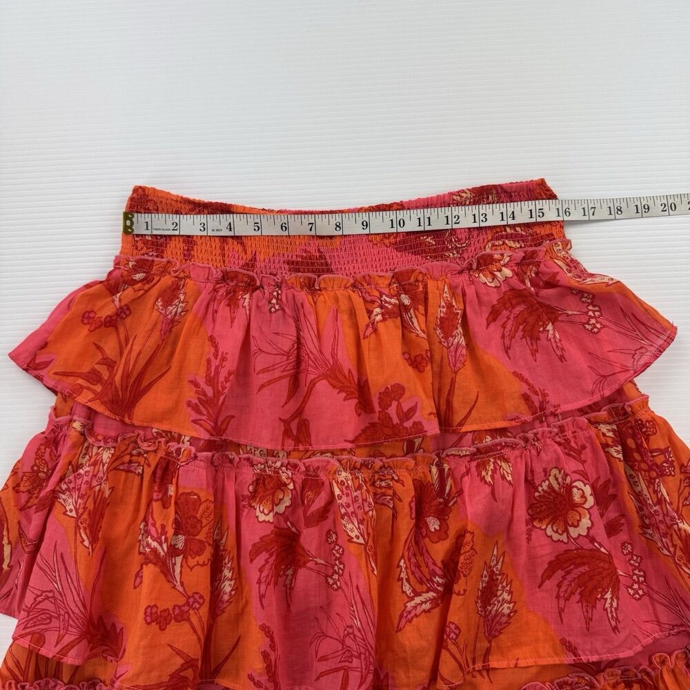 Free People Sawyer Maxi Skirt M Pink Orange Tropical Tiered Ruffle Boho Cotton - Picture 9 of 10